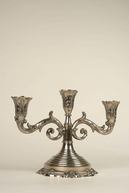 Antique Three-Arm Silver-Plated Candelabra | Set of 2