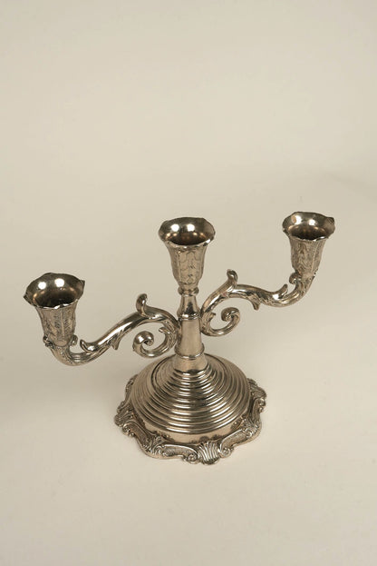 Antique Three-Arm Silver-Plated Candelabra | Set of 2