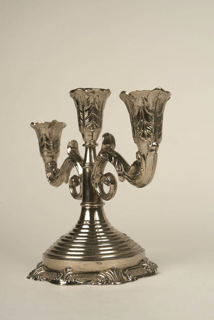 Antique Three-Arm Silver-Plated Candelabra | Set of 2