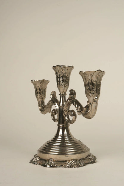 Antique Three-Arm Silver-Plated Candelabra | Set of 2