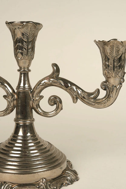 Antique Three-Arm Silver-Plated Candelabra | Set of 2