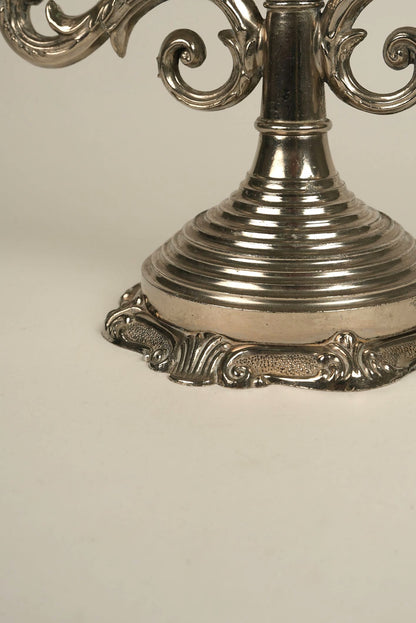 Antique Three-Arm Silver-Plated Candelabra | Set of 2