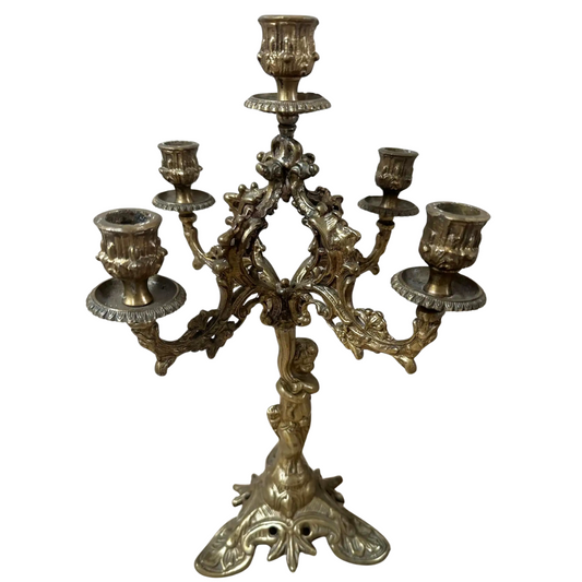 French 19th‑Century Gilded 5‑Arm Cherub Candelabra