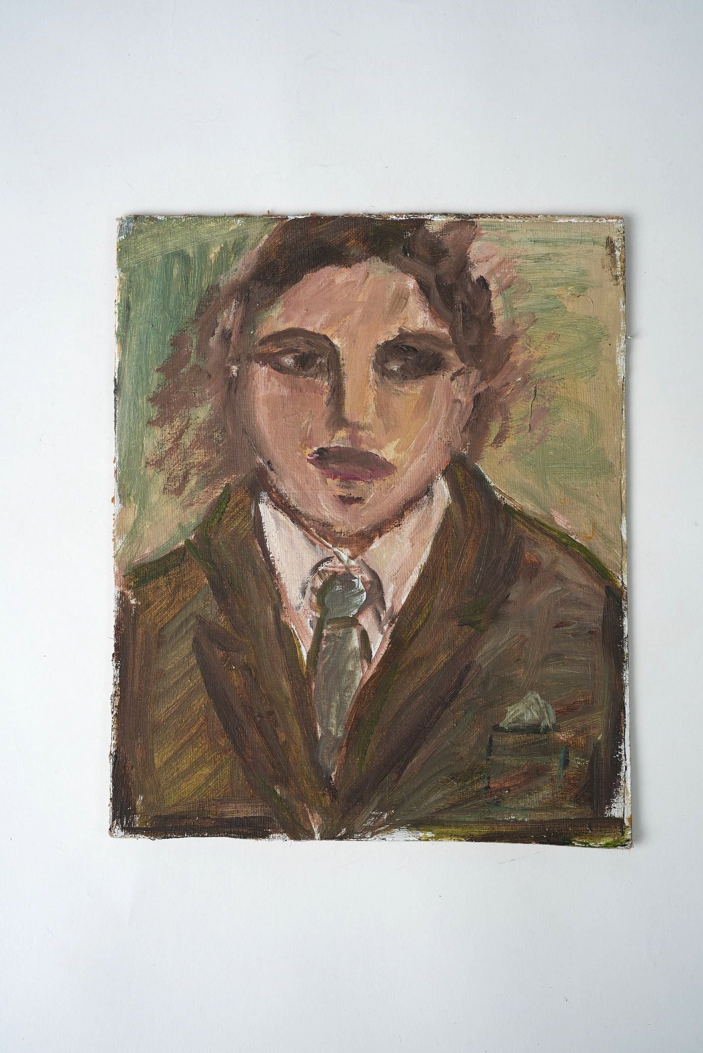 Vintage Expressive Portrait, Oil on wooden board