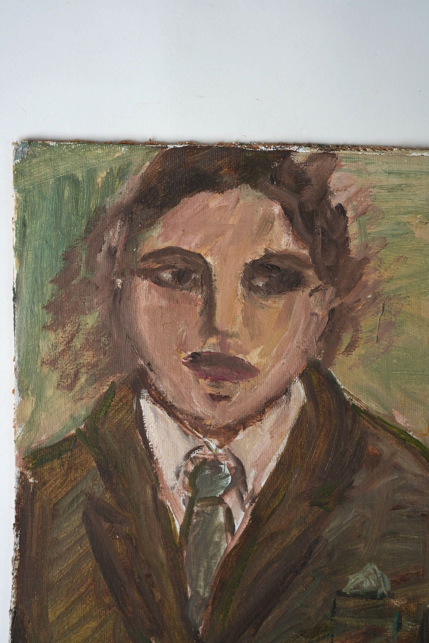 Vintage Expressive Portrait, Oil on wooden board