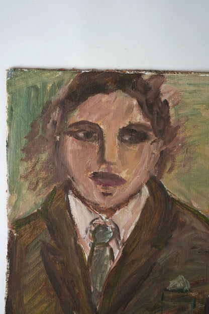 Vintage Expressive Portrait, Oil on wooden board